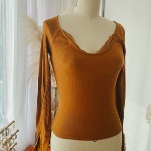 Free People Long sleeve Knit Top in Burnt Orange